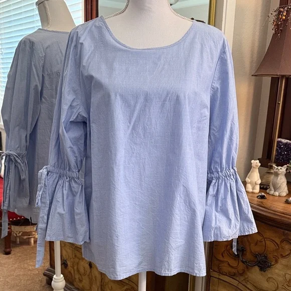 J. Crew Sky Blue Blouse with Ruffled Sleeves - Picture 1 of 12